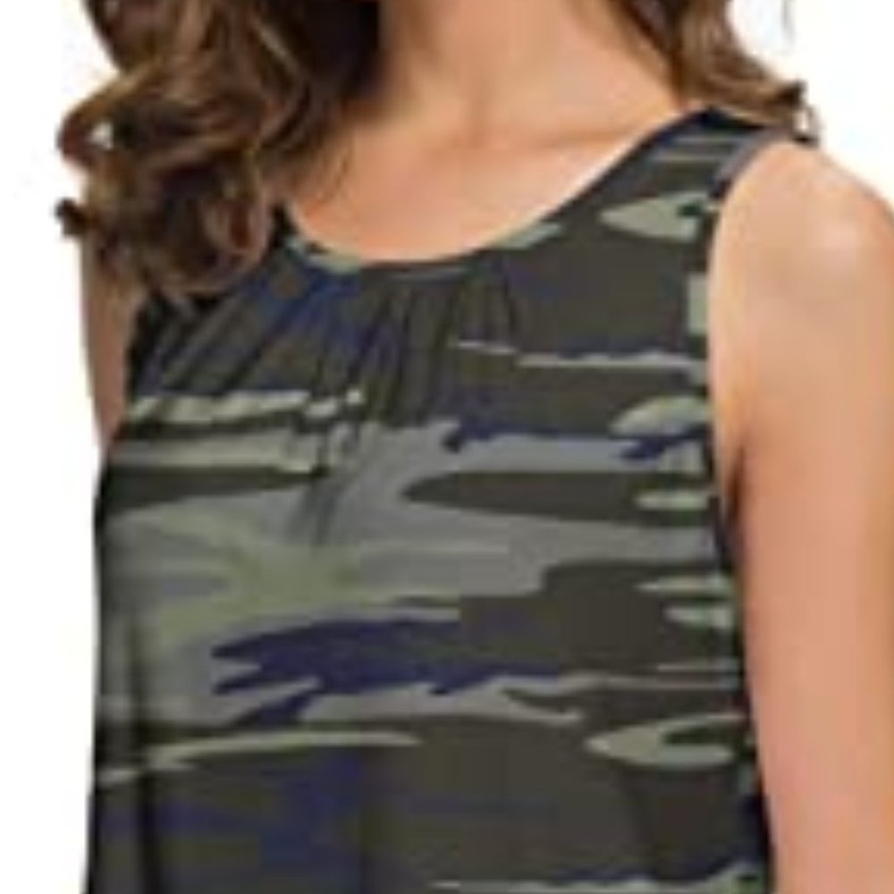TASAMO Women's Summer Sleeveless Pleated Back Closure Casual Tank Tops CAMO sz M
